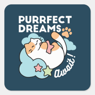 Slaperige Kat Knuffelt Ster – Perfecte Dromen Scha Vierkante Sticker