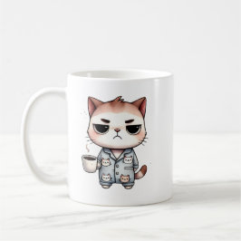 Slaperige kat met koffie, Grumpy Kitten, Pyjama Ca Koffiemok