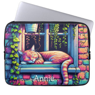 Slaperige Kat op Vensterbank Ai Kunst Persoonlijk Laptop Sleeve