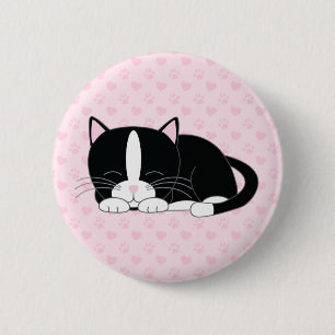 Slaperige Kat {Tuxedo} Ronde Button 5,7 Cm