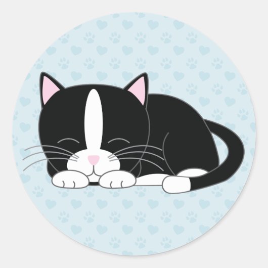 Slaperige Kat {Tuxedo} Ronde Sticker (Voorkant)