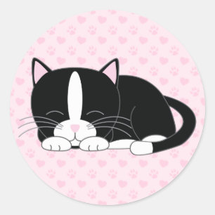 Slaperige Kat {Tuxedo} Ronde Sticker