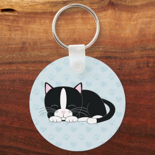 Slaperige Kat {Tuxedo} Sleutelhanger (Voorkant)