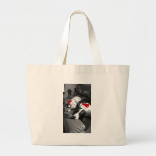 slaperige kerst pitbull puppy's schattig kerstman grote tote bag