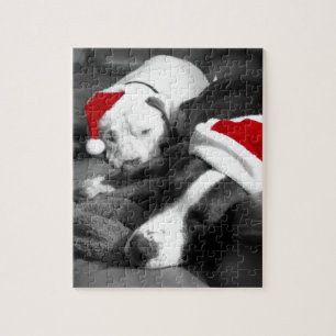 slaperige kerst pitbull puppy's schattig kerstman legpuzzel