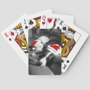 slaperige kerst pitbull puppy's schattig kerstman pokerkaarten