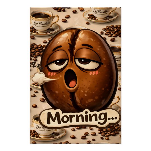 Slaperige koffieboon herkenbaar voor koffieliefheb perfect poster (Voorkant)