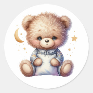 Slaperige teddy met kussen ronde sticker