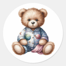 Slaperige teddybeer ronde sticker