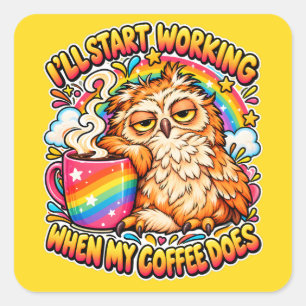 Slaperige Uil Koffie Humor Grappige Koffieliefhe Vierkante Sticker