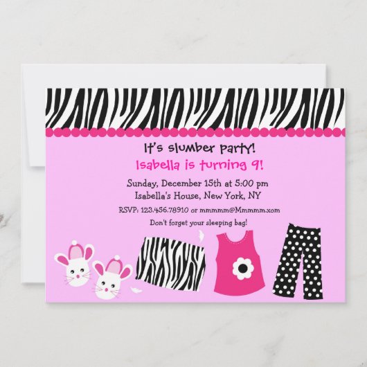 Slappover Zebra Print Birthday party-uitnodigingen Kaart (Voorkant)