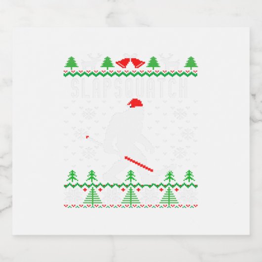 Slapsquatch Lelijke Kerst Hockey Sasquatch Bigfoo Sparkling Wijnetiket (Enkel label)