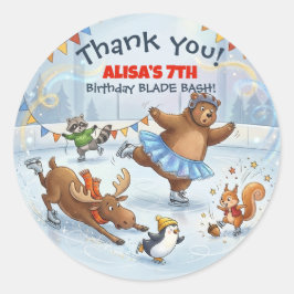 Slapstick Ice Skating Birthday Thank you sticker
