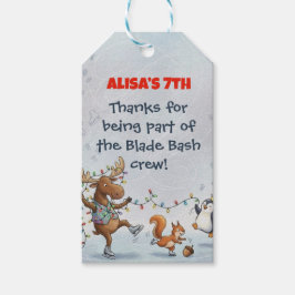 Slapstick Ice Skating Birthday Thank you sticker Cadeaulabel