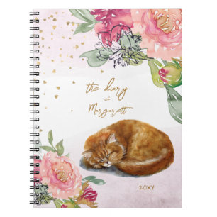 Slapy Cat Illustration Bloemenmeisje Daily Diary Notitieboek