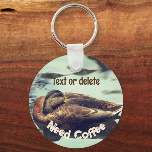 Slapy Duck heeft koffie nodig Funny Persoonlijk Sleutelhanger (Voorkant)