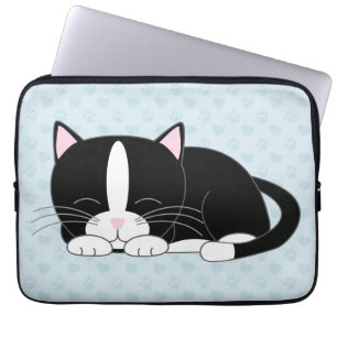 Slapy Tuxedo Cat {blauw} Laptop Sleeve