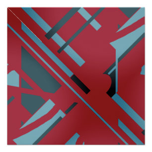 Slate Blue Aqua Zwart op Donkerrood Abstract Desig Perfect Poster