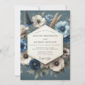 Slate Blue Bloom Moody Wedding Kaart (Voorkant)