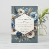 Slate Blue Bloom Moody Wedding Kaart (Staand voorkant)