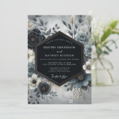 Slate Blue Bloom Wedding Kaart (Staand voorkant)