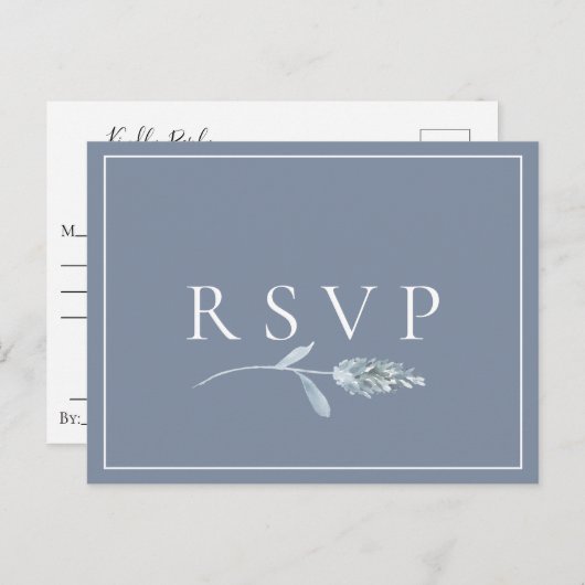Slate Blue Botanical Wedding RSVP Song Request Uitnodiging Briefkaart