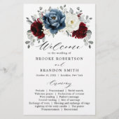 Slate Blue Bourgogne White Ivory Wedding Programme (Devant)