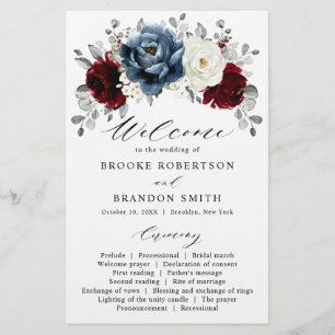 Slate Blue Bourgogne White Ivory Wedding Programme