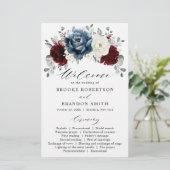 Slate Blue Bourgogne White Ivory Wedding Programme (Debout devant)