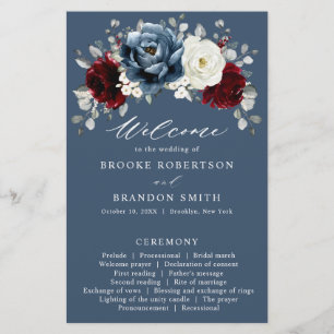 Slate Blue Bourgogne White Ivory Wedding Programme
