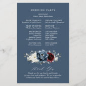 Slate Blue Bourgogne White Ivory Wedding Programme (Dos)