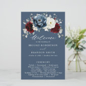 Slate Blue Bourgogne White Ivory Wedding Programme (Debout devant)