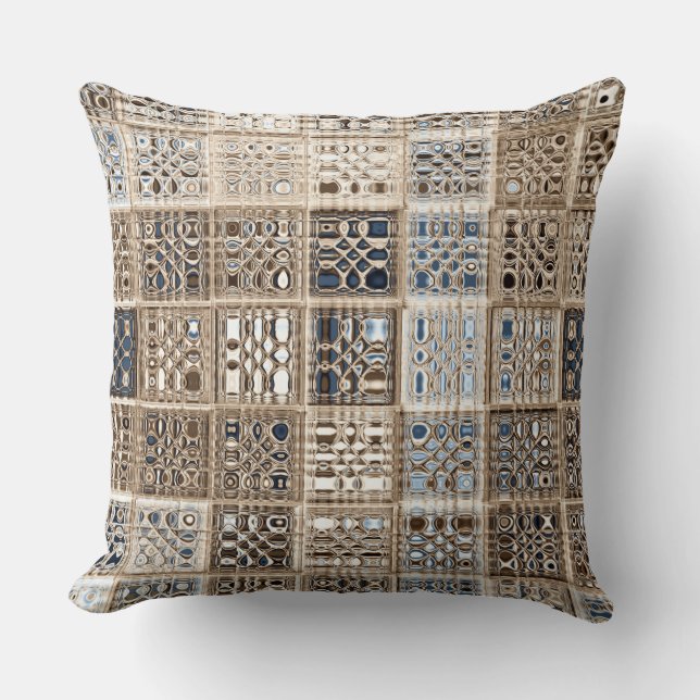 Slate Blue Brown Sari Mosaic Pattern Art Kussen (Voorkant)