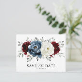 Slate Blue Burgundy White Ivory Boho Save the Date Briefkaart (Staand voorkant)