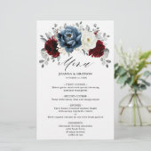 Slate Blue Burgundy White Ivory Boho Wedding Menu (Staand voorkant)