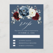 Slate Blue Burgundy White Ivory Boho Wedding RSVP Briefkaart (Voorkant)