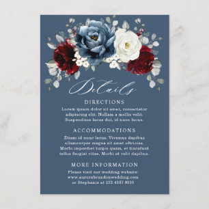 Slate Blue Burgundy White Ivory Floral Wedding En Informatiekaartje