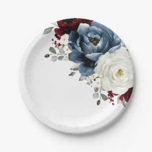 Slate Blue Burgundy White Ivory Floral Wedding Papieren Bordje