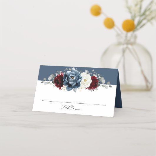 Slate Blue Burgundy White Ivory Floral Wedding Pl (Voorkant)