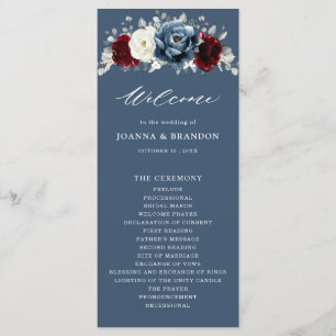 Slate Blue Burgundy White Ivory Floral Wedding Pr Programma