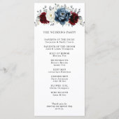 Slate Blue Burgundy White Ivory Floral Wedding Programma (Achterkant)