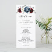 Slate Blue Burgundy White Ivory Floral Wedding Programma (Staand voorkant)