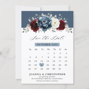 Slate Blue Burgundy White Ivory Floral Wedding Sa Save The Date