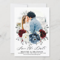 Slate Blue Burgundy White Ivory Floral Wedding