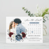 Slate Blue Burgundy White Ivory Floral Wedding Save The Date (Staand voorkant)