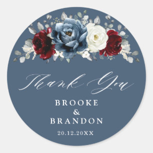 Slate Blue Burgundy White Ivory Wedding Bedankt Ronde Sticker