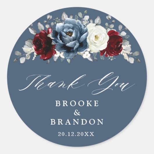 Slate Blue Burgundy White Ivory Wedding Bedankt Ronde Sticker (Voorkant)