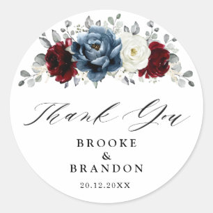 Slate Blue Burgundy White Ivory Wedding Bedankt Ronde Sticker