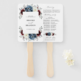 Slate Blue Burgundy White Ivory Wedding Programme Handwaaier