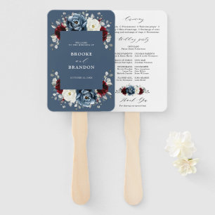 Slate Blue Burgundy White Ivory Wedding Programme Handwaaier